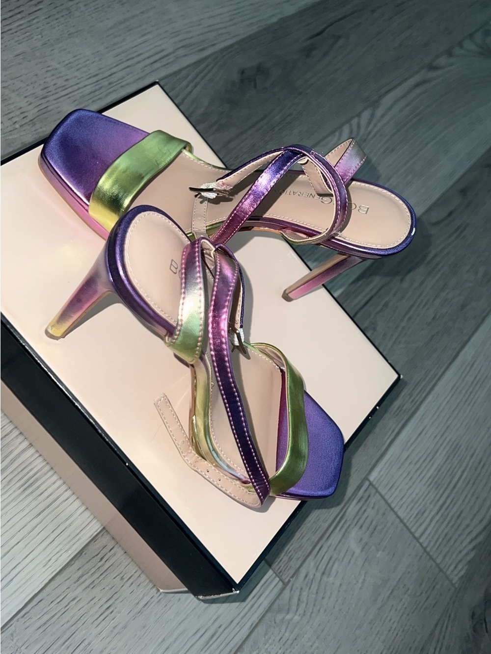 Metallic Purple & Green Strappy High Heel Sandals-bcbg